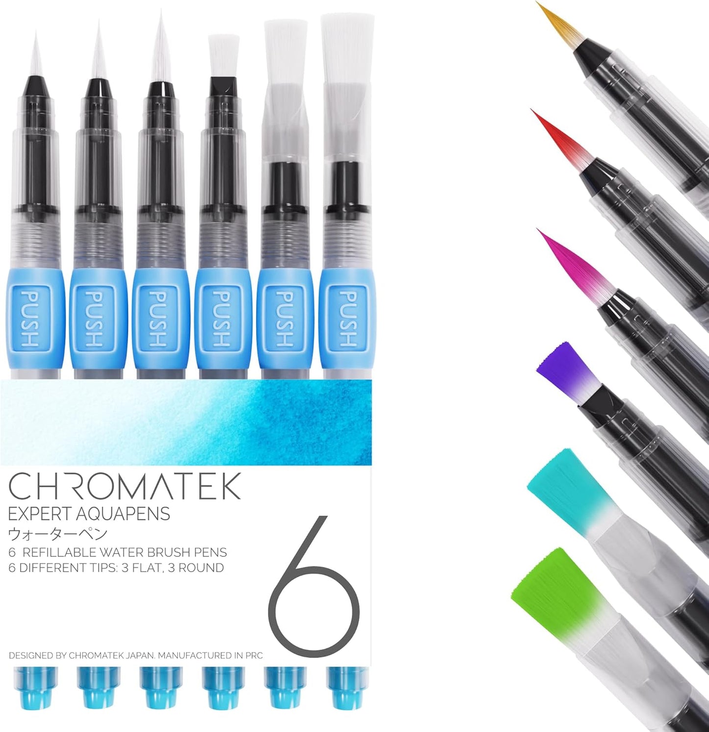 6 PACK AQUA PENS WITH 6 DIFFERENT NIBS