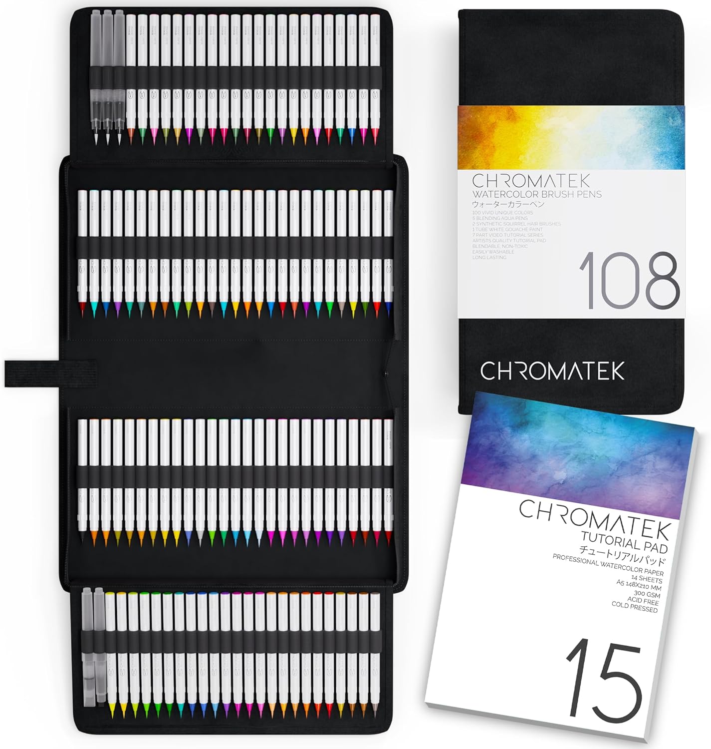 108 WATERCOLOR REAL BRUSH PEN SET + TUTORIAL PAD