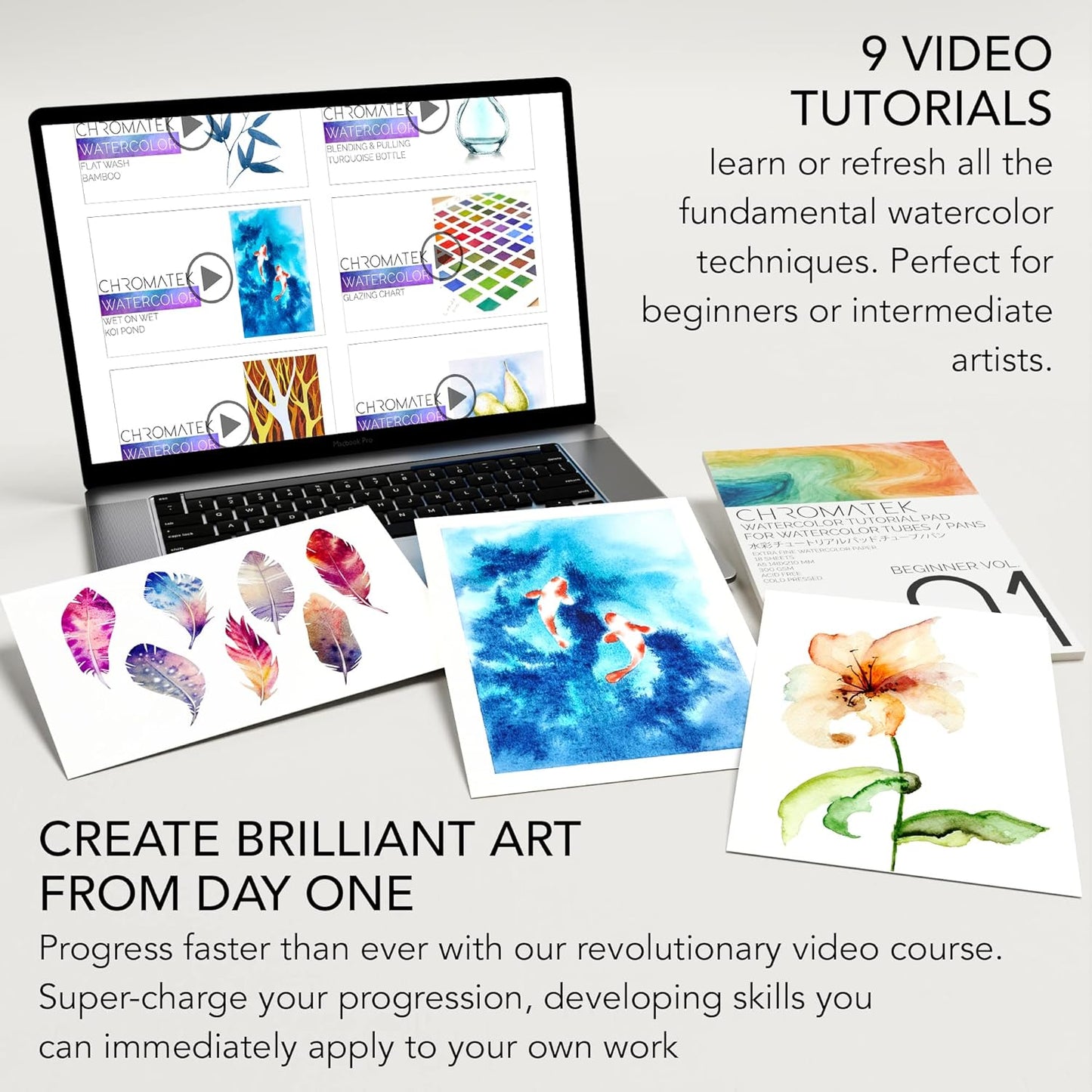 WATERCOLOR PAINT 84 PIECES TUTORIAL SET: 48 X 12ML TUBES, 8 BRUSHES, PAPER, PALETTE, AQUAPEN, MASKING TAPE, VIDEO TUTORIAL COURSES