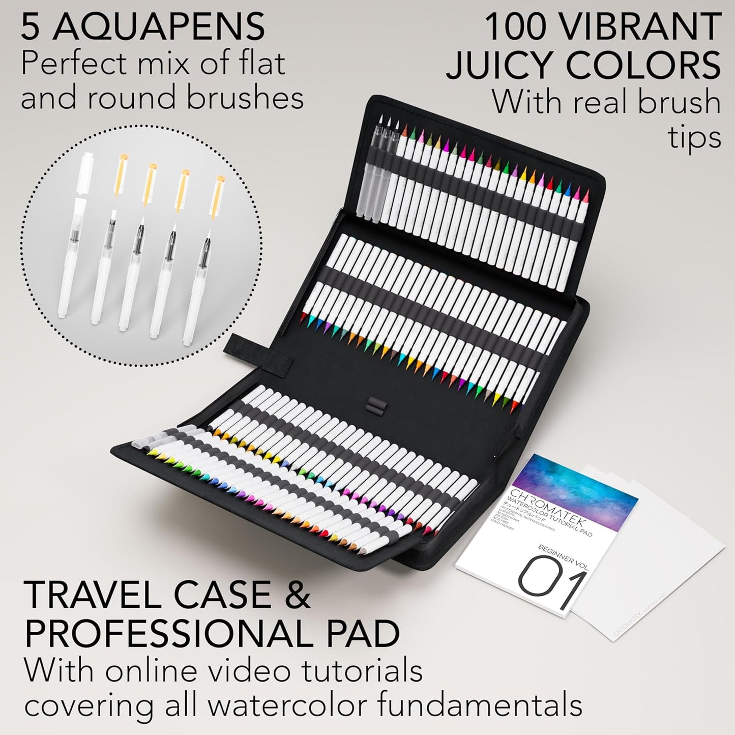108 WATERCOLOR REAL BRUSH PEN SET + TUTORIAL PAD