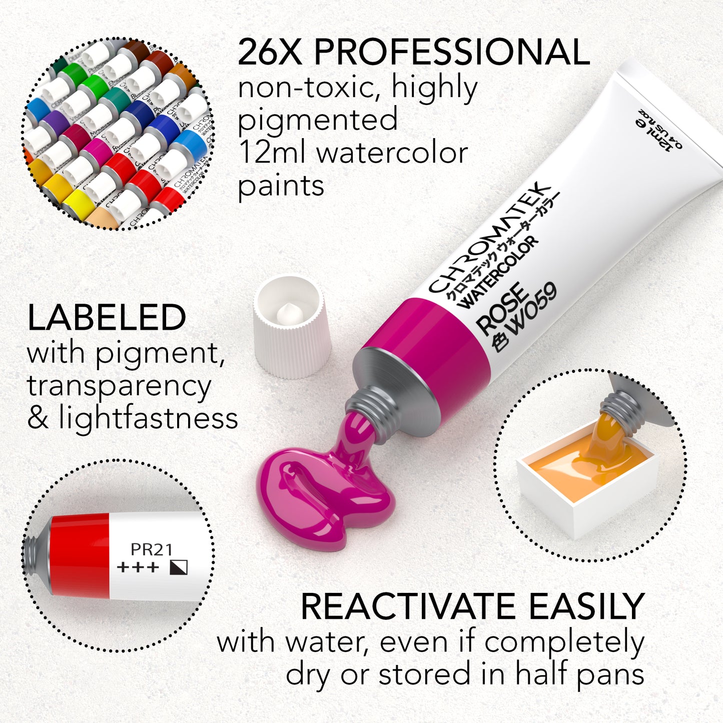 WATERCOLOR SET: 26 X 12ML TUBES, BRUSHES, PALETTE, TUTORIAL PAD AND VIDEO SERIES