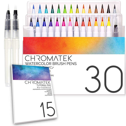 30 WATERCOLOR BRUSH PEN SET + TUTORIAL PAD
